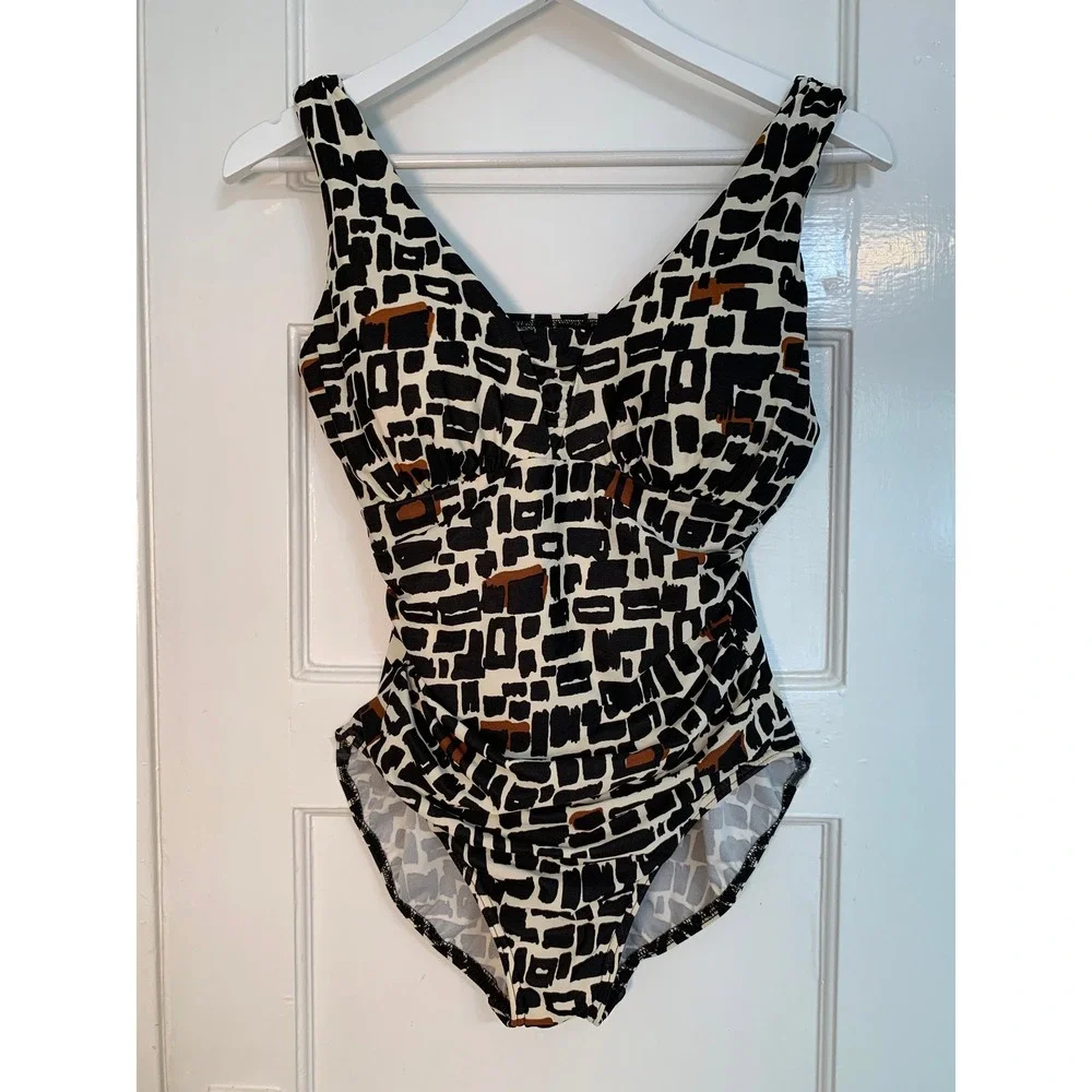 Lands End Slender Suit Grecian Adjustable Geometric One Piece Bathing Suit / 12P